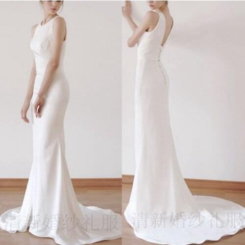 SweepTrain Sheath Scoop Wedding Dress 2021 Soft Satin Elegant Sleeveless Backless Bridal Gowns vestidos de mairee Wedding