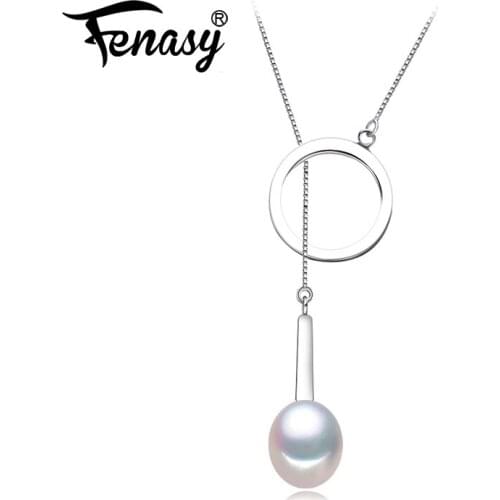 FENASY Genuine Natural Freshwater Necklaces For Women Fashion 925 Sterling Silver Chain Pendant Party Jewelry