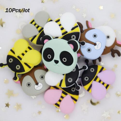 10Pcs Bee Deer Fox Panda Perle Silicone Loose Beads Baby Siliconen Kralen Bead For Jewelry Making DIY Necklace Teething Baby Toy