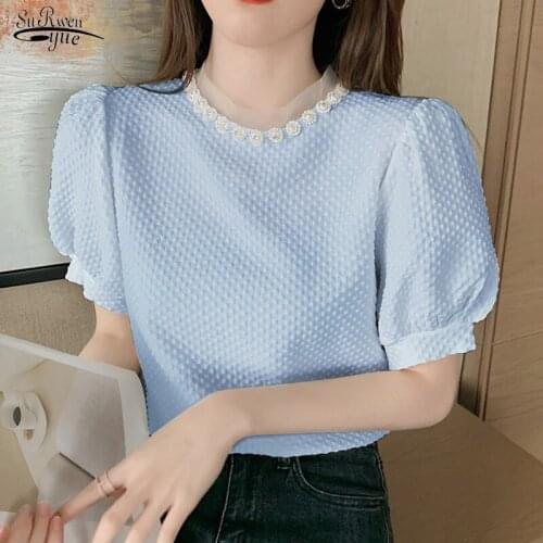 2021 Summer Short Sleeve Women Blouse Tops Casual Loose O Neck Women Shirts Korean Cotton Female Clothing Chemise Femme 14031
