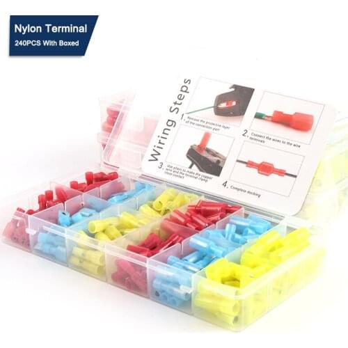 Boxed 220PCS Spade/bullet Butt Splicing Terminal Nylon Insulated Wire Electric Connector Male Female Crimp Terminal block Kit