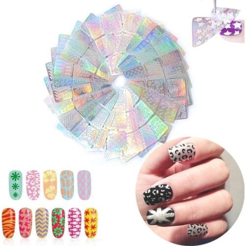 12pcs DIY Nail Art Hollow 3D Laser Sticker Stencil Gel Polish Nail Vinyl Tip Transfer Guide Template Nail Decals Accessories