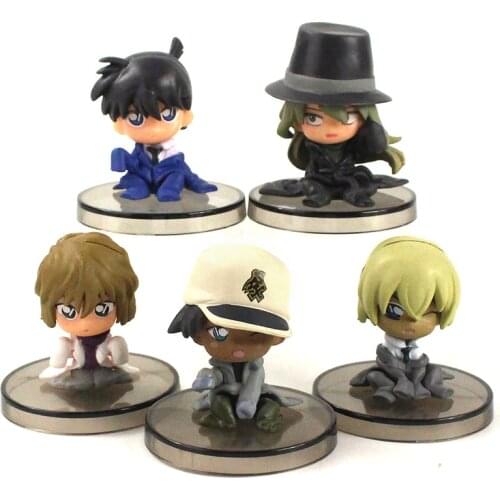 5pcs/set 5cm Detective Conan Cute Mini Dolls Jimmy Kudo Haibara Hattori Heiji Bourbon PVC Q Version Figure Toys