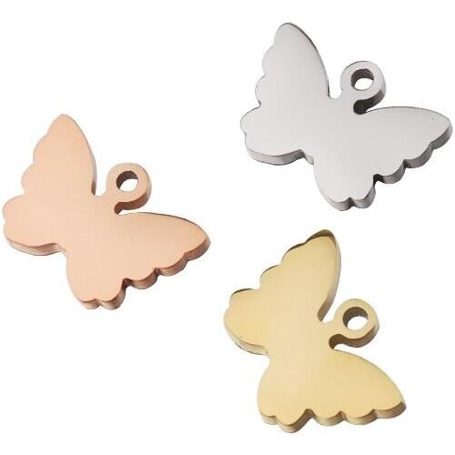 50pcs 8*12mm Rose Gold/steel Color Stainless steel Material mirror finish Small Butterfly charm for DIY Handmade Jewelry Making