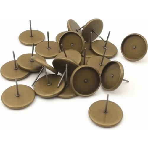50 Pieces/lot 8/10/12/14/16MM Antique bronze Brass Round Stud Earrings Cameo Cabochons Base Setting Accessories Findings