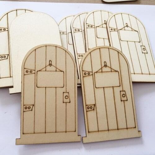 50pcs Mini Fairy Door Elf Door Wooden Fairy Decoration for DIY Craft Decor Wooden Crafts Engraving Basswood Chip Fairy Door