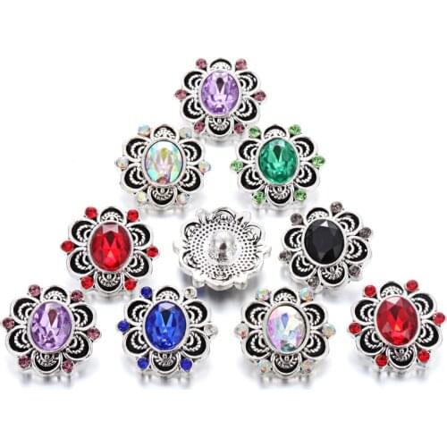 6pcs/lot New Snap Jewelry Crystal Flower Snap Buttons with Rhinestone Metal Snap Fit DIY 18mm Snaps Bracelet Accessory