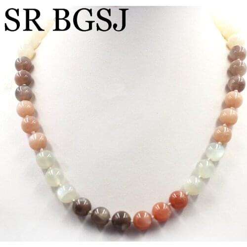 Free Ship 10mm Mixed Sun Stone Round Beads Knot Natural Stone Chocker Beaded Necklace Strand 17.5"