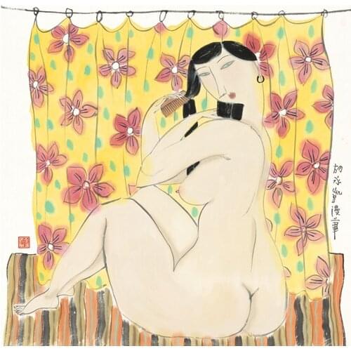 Free shipping classical Chinese girl nude flower curtains oil painting canvas painting prints on canvas art decoration picture