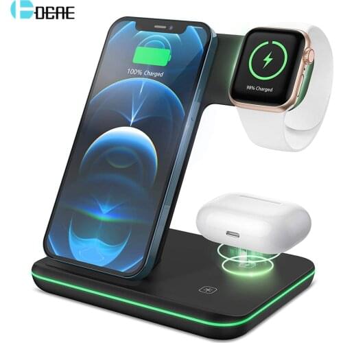 15W 3 in 1 Qi Wireless Charger Stand for iPhone 12 11 XS XR X 8 Fast Charging Dock Station For Apple Watch 6 5 4 3 2 AirPods Pro