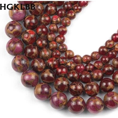 HGKLBB Natural red Gold colored Cloisonne Stone 6/8/10/12MM Round Spacer Loose Beads For Jewelry Making DIY Bracelet Necklace