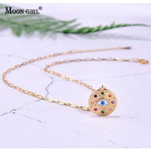 Stainless Steel Chain Lightning Evil Eye Pendant Necklace for Women Fashion Trendy Snake Moon Zircon Gold Color Party Jewelry