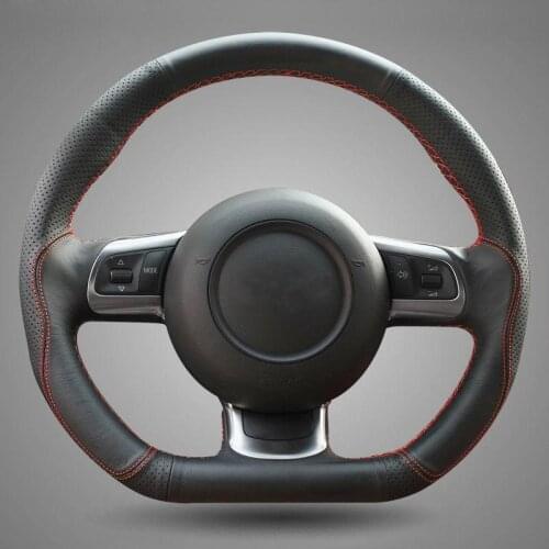 Black Genuine Leather Hand-stitched Car Steering Wheel Cover for Audi TT 2008-13