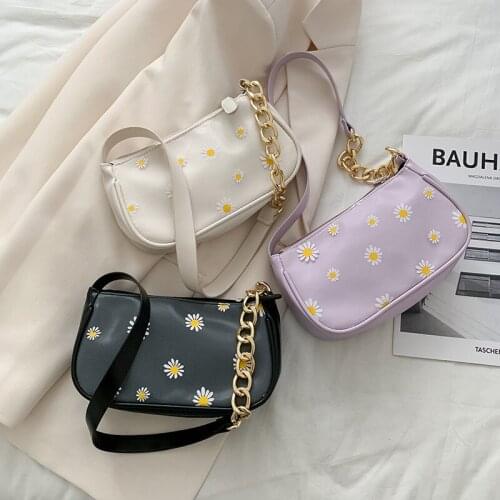 Daisy Handbags Women PU Leather Underarm Totes Female Elegant Chain Splicing Small Shoulder Bags