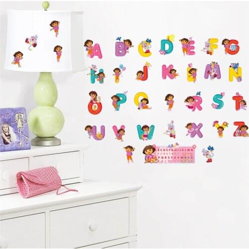 Dora With Eglish Alphabet Wall Stickers For Kindergarten Kids Room Home Decoration Diy Nursery Pvc Mural Art Girls Wall Decals