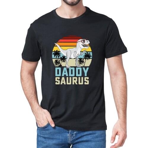 Unisex Daddysaurus T Rex Dinosaur Daddy Saurus Family Matching Fathers Day Gifts Vintage Mens 100% Cotton Short Sleeve T-Shirt