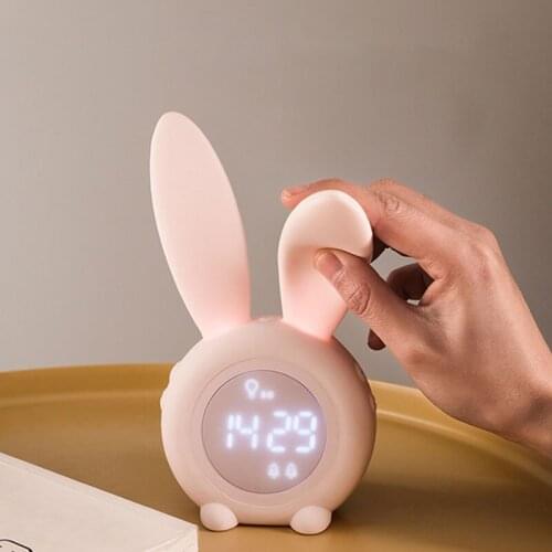 INTELLIGENT RABBIT LIGHT ALARM CLOCK STUDENT BEDROOM STUDY MUTE SILICONE TABLE CLOCK TEMPERATURE DATE DISPLAY USB CHARGE CLOCKS
