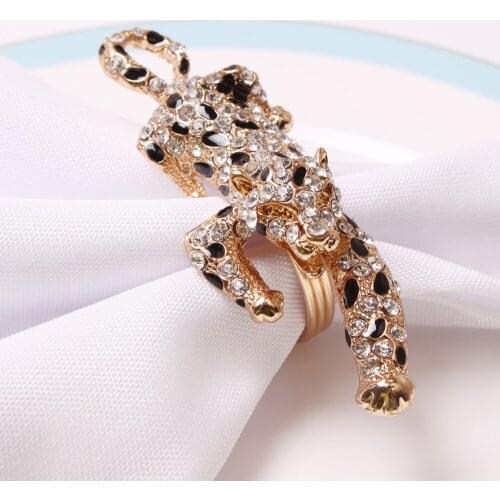 12PCS/new product diamond-studded leopard-print napkin ring Western table decorations suitable for hotel reception wedding banqu