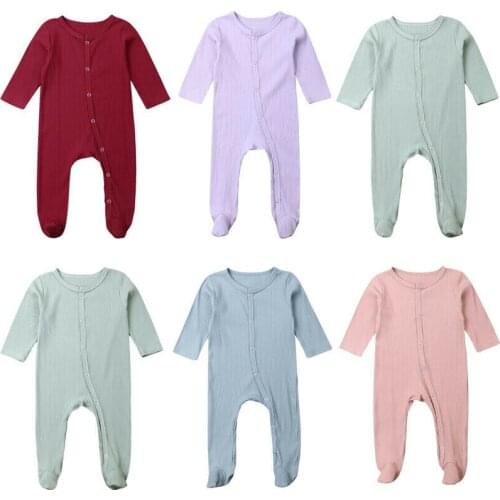 Newborn Infant Baby Girl Boy Ribbed Romper Ruffle One-Pieces Solid Jumpsuit Long Sleeve Outfits Spring Sunsuit