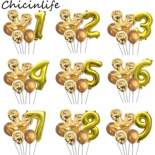 7Pcs Number Crown Balloons Boy Girl Birthday Party Decor Kids 0 1 2 3 4 5 6 7 8 9 Years Old Anniversary Baby Shower Supplies