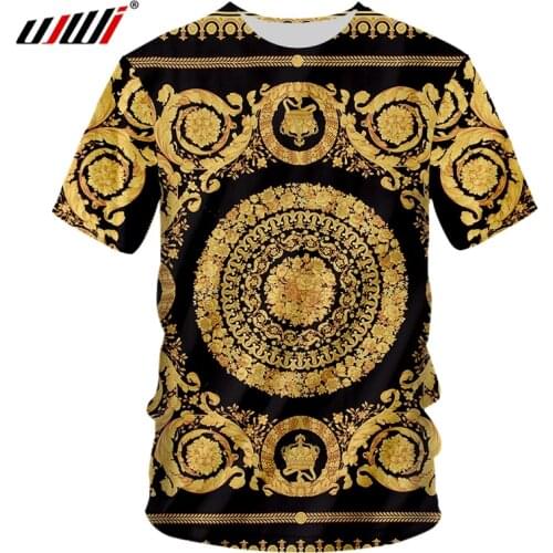 UJWI Fashion Brand Men Golden Flower T-shirt Summer 3D Print T-Shirt Homme Short Sleeve Luxury Royal Baroque Men Clothes Tops