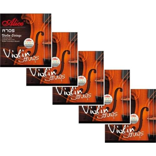 5 pack Alice A705 Violin Strings Set Stainless Steel Coated Steel Core Nickel Chromium Wound 4 Strings for 4/4,3/4,1/2,1/4,1/8