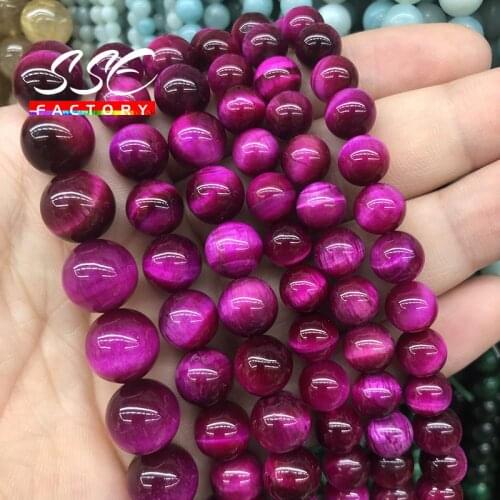 Natural Magenta Tiger Eye Stone Beads Round Loose 4 6 8 10 12 14mm Beads for Jewelry Making DIY Bracelet Necklace