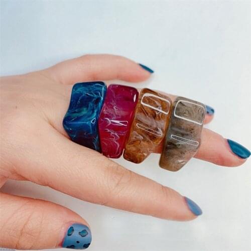 2021 New Transparent Resin Acrylic Irregular Colourful Geometric Square Round Rings party for Women Jewelry Party Gifts