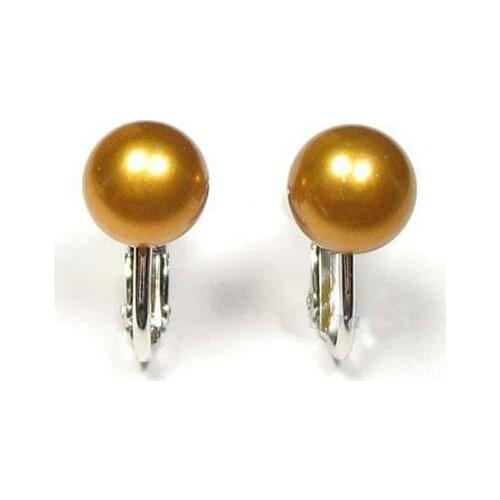 New Favorite Pearl Store Genuine 8-9mm Brown Real Freshwater Pearl 18K WGP Screw Clip Earrings Party Perfect Lady Gift