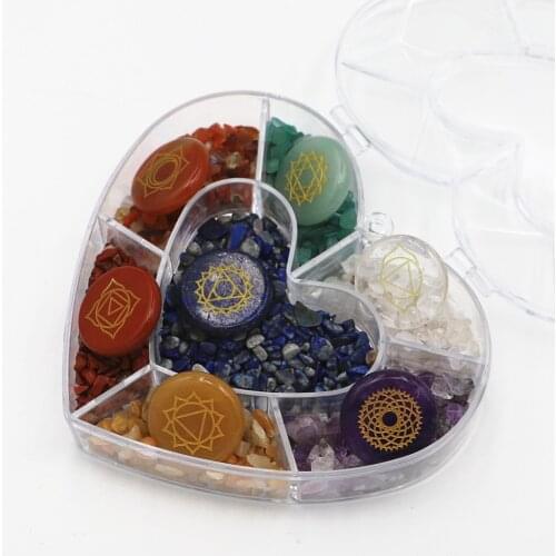 Palm Pocket Stones 7 Chakra Stone Reiki Balancing Tumble Chip Crystal Healing Reiki Wicca Stones Kit Polished Engraved