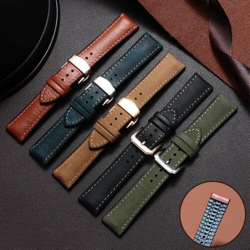 PEIYI Genuine Leather +Silicone Wristband Suitable For Oris Tissot IWC CITIZEN Frosting Cow Leather Watchband 20 22 24mm