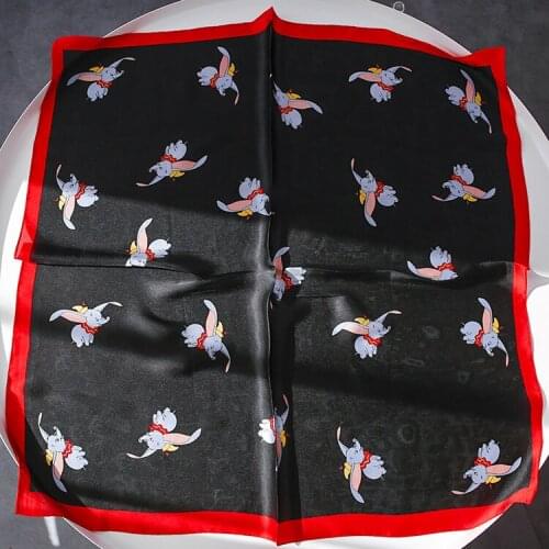 Yishine 70x70CM 7 Colors Women Scarf Letter V Dumbo the Flying Elephant Prints Summer Satin Long Wraps Rhombic Scarves Shawl