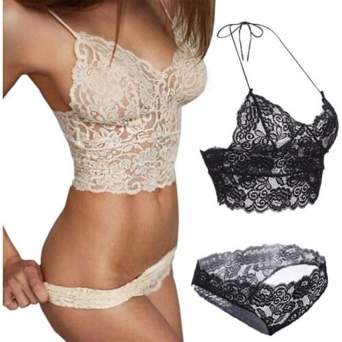Sexy Lace Bralette Sets Sexy Corset Hollow Lace Transparent Temptation Underwear Suits Solid Lingerie Bras Sets