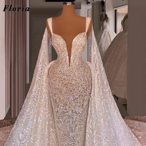 New Arrival Lace Beading Wedding Dresses Luxury Islamic Wedding Gowns Arabic Dubai Bride Gowns Dresses 2021 Vestido De Noiva