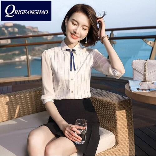 High Quality Shirt Korean style Mid-sleeved shirt women OL Fashion temperament Slim Top blouses 20611