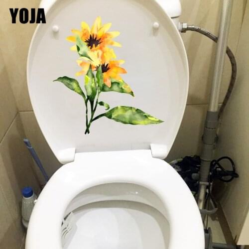 YOJA 19.5*20.6CM Hand Painted Watercolor Yellow Flowers Toilet Sticker Home Wall Decor T1-0811