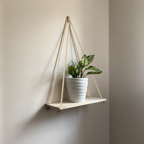 Plant Flower Pot Tray Home Decor Wall Shelf Sundries Storage Wooden Rope Swing Wall Hanging Children Bedroom Rack Shelve