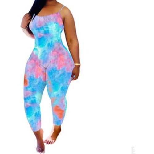 Plus Size Women Clothing Lady Girls Sexy Suspender Jumpsuit Rompers Fashion Tie-dye Tight Long Pants Summer Slimming Jumpsuit