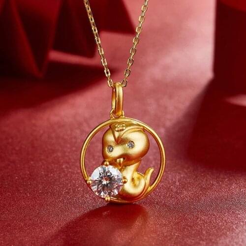 China Style 100% 925 Sterling Silver Gold Snake 1 Carat D Color Moissanite Classic Pendant Necklace For Women Fine Jewelry