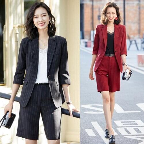 Fashion Casual Black Blazer Women Business Suits Formal Office Suits Work Wear Uniforms Ladies Shorts and Jacket Sets