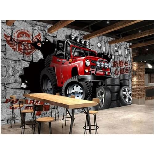 Custom photo mural 3d wallpaper Retro car breaking through the wall home decor living room wallpaper for walls 3 d