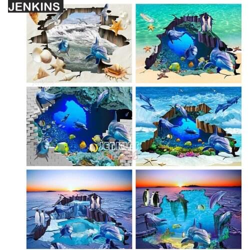 5D DIY Diamond Painting Whale Dolphin Watercolor Painting In Lounge Room Home Wall Decor Personalized Puzzles Gift Cross Stitch
