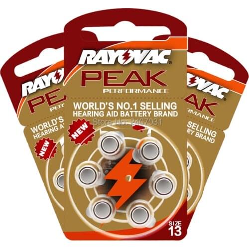 60 PCS Rayovac PEAK High Performance Hearing Aid Batteries. Zinc Air 13/P13/PR48 Battery for BTE Hearing aids. Free Shipping