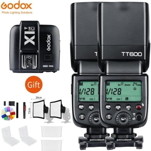Godox 2PCS TT600 2.4G Wireless Camera Flash Speedlite with X1T-C/N/S/F/O Transmitter for Canon Nikon Sony Fuji Olympus