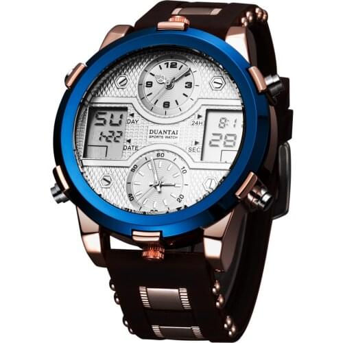 Duantai Steel Belt Multifunctional Double Movement Mens Watch Electronic Watch Sports Watch Waterproof Luminous Quartz Watch