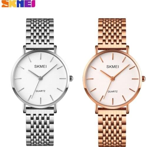 SKMEI Fashion Women Thin Quartz Ladies Watches Simple Stainless Steel Bracelet Ladies Wristwatch Waterproof Clock Reloj Mujer