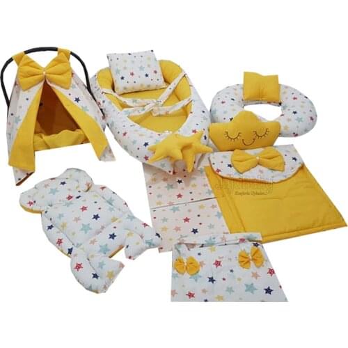 Jaju Baby Handmade, Colorful Star Yellow Design 9 Piece Babynest Set