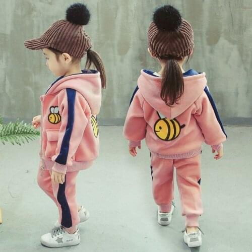 Autumn winter Baby Infant Boy Girl Plus velvet Hooded Jacket+ Pants Thicken Kids Tracksuit Suit Fleece Children Clothing Set