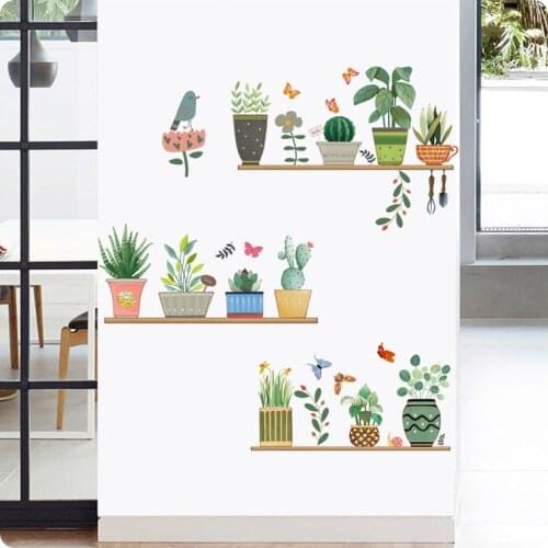 Diy Green Potted Plant Wall Sticker for Living Room Bird Garden Landscape Sticker Porch Wall Decor Removable Wall Decals Mural