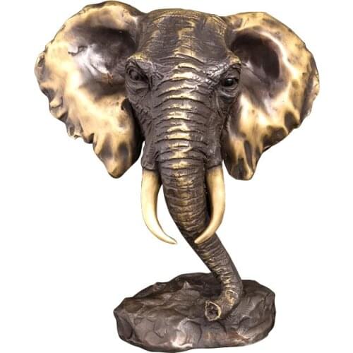 Ivorique DW-104B Oranment Bronze Wild Thai Elephant Head Bust Statue Sculpture Animal Figurine Feng Shui Metal Art Decor